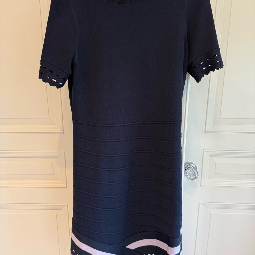 Shoshanna Navy Knit Dress Cutout Detailing lavender stripe large (fits like 10)
